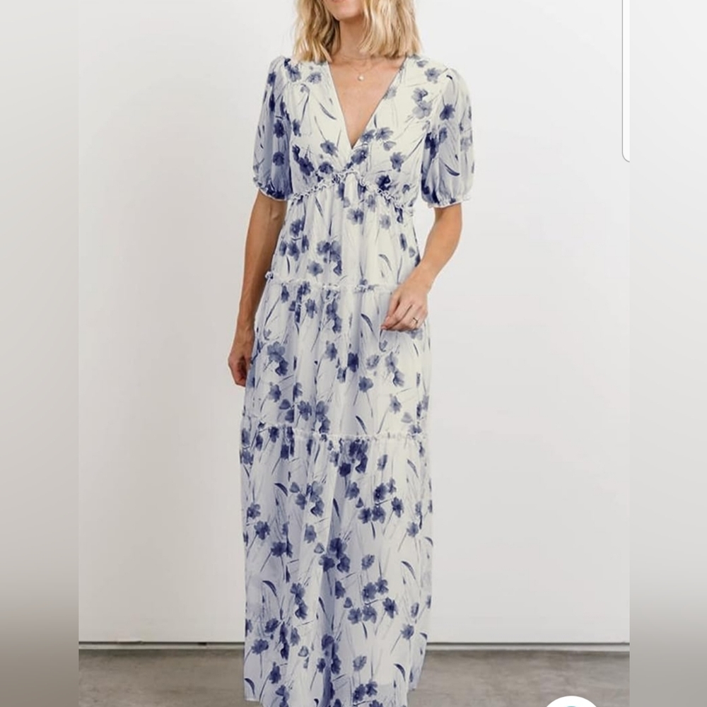 Amegoya Women's casual short sleeve v neck Floral maxi dress, size large